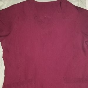 Maroon Scrub Top & Bottom Set with Bonus Top
